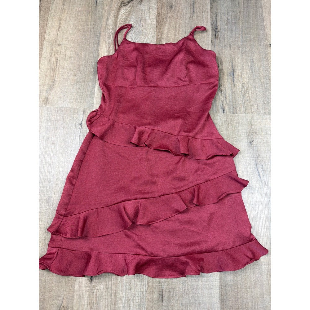 Altar'd State Burgundy Satin Ruffle Tiered Mini Dress Small Adjustable Straps
